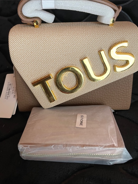 TOUS Handbags - Tous Stone and Taupe Satchel with Gold Logo